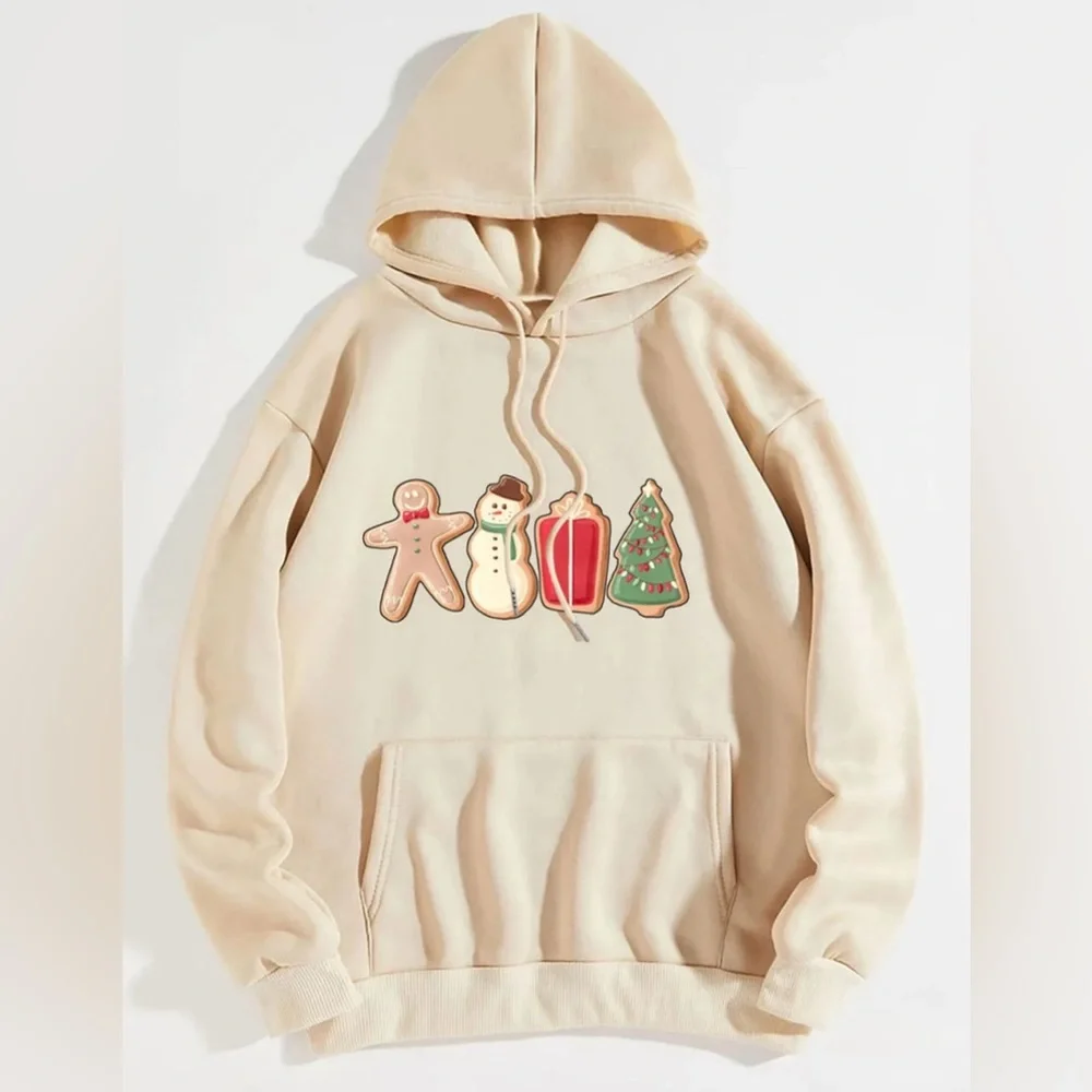 Christmas Sweater Hooded Super Cozy soft lined Holiday in Cream - Picture 1 of 3